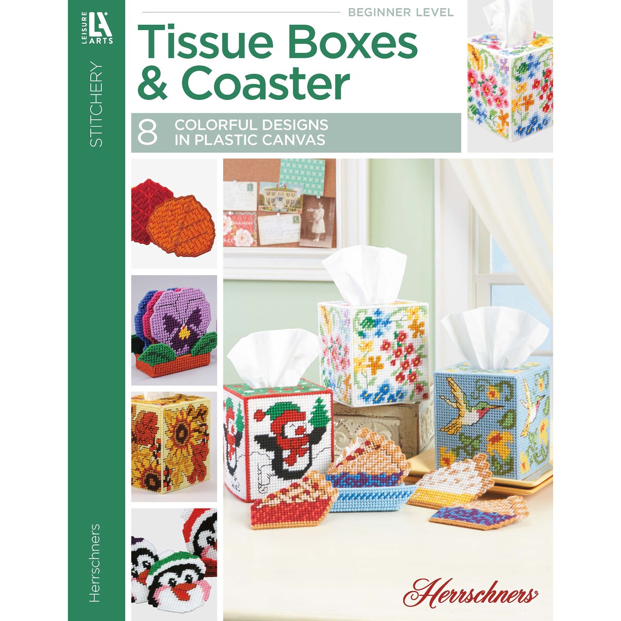Leisure Arts Tissue Boxes and Coasters Plastic Canvas Cross Stitch Book